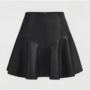 Commense Black Faux Leather Flared Mini Skirt NWT S - Modern Noir Minimalist